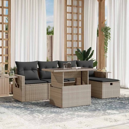vidaXL 6-dijelni set vrtnih sofa od poliratana s jastucima svjetlosivi