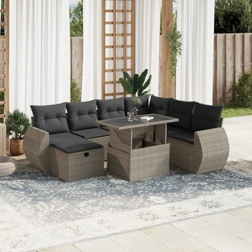 vidaXL 8-dijelni set vrtnih sofa od poliratana s jastucima svjetlosivi