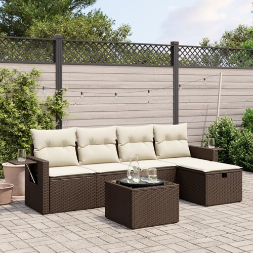 vidaXL 6-dijelni set vrtnih sofa od poliratana s jastucima smeđi