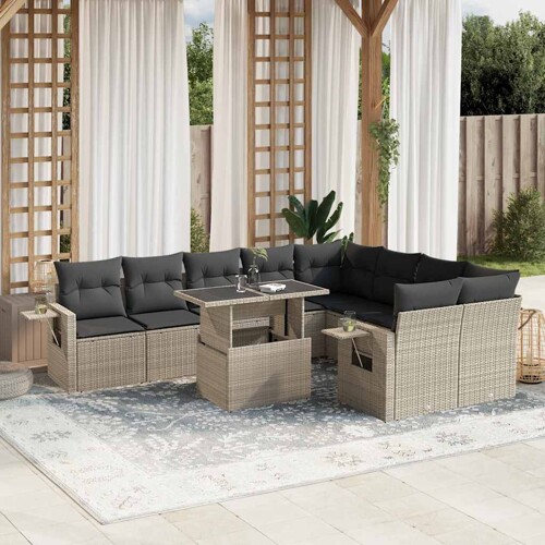 vidaXL 10-dijelni set vrtnih sofa poliratan s jastucima svijetlosivi