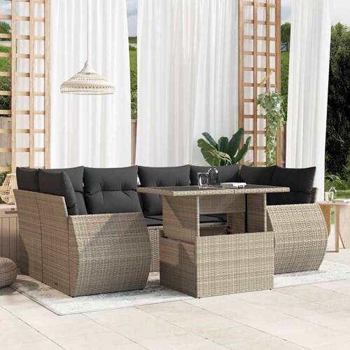 vidaXL 7-dijelni set vrtnih sofa svjetlosivi od poliratana