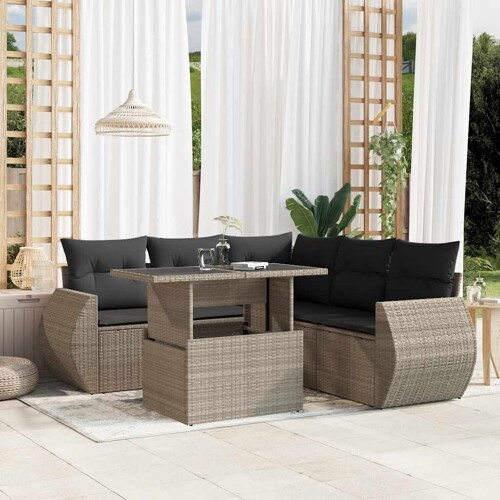vidaXL 6-dijelni set vrtnih sofa od poliratana s jastucima svjetlosivi