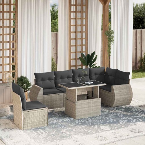 vidaXL 7-dijelni set vrtnih sofa svjetlosivi od poliratana