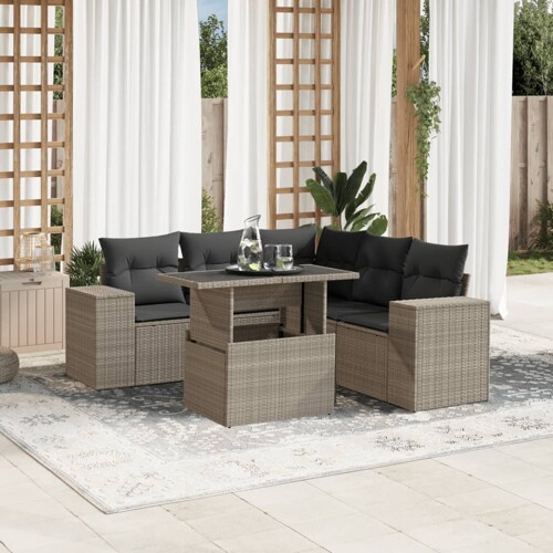 vidaXL 6-dijelni set vrtnih sofa od poliratana s jastucima svjetlosivi