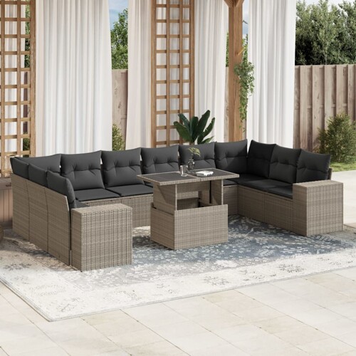 vidaXL 11-dijelni set vrtnih sofa poliratan s jastucima svijetlosivi