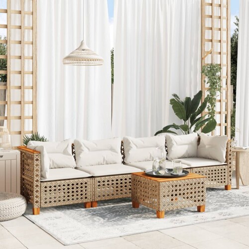 vidaXL 5-dijelni vrtni set sofa s jastucima bež od poliratana