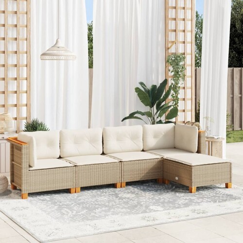 vidaXL 5-dijelni vrtni set sofa s jastucima bež od poliratana