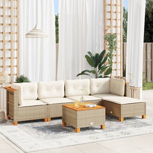 vidaXL 6-dijelni set vrtnih sofa s jastucima bež od poliratana