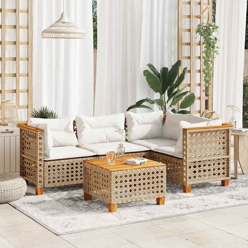 vidaXL 5-dijelni vrtni set sofa s jastucima bež od poliratana