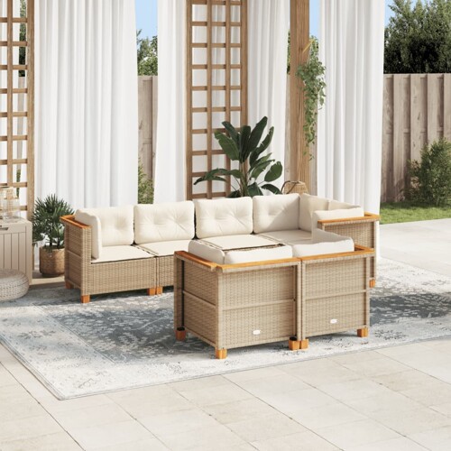 vidaXL 7-dijelni set vrtnih sofa od poliratana s jastucima bež