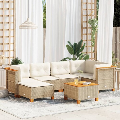 vidaXL 7-dijelni set vrtnih sofa od poliratana s jastucima bež