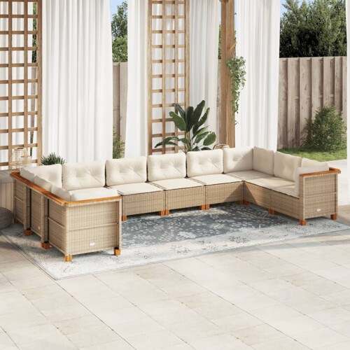 vidaXL 10-dijelni set vrtnih sofa s jastucima bež od poliratana