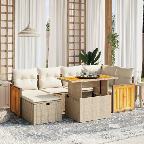 vidaXL 7-dijelni set vrtnih sofa od poliratana s jastucima bež