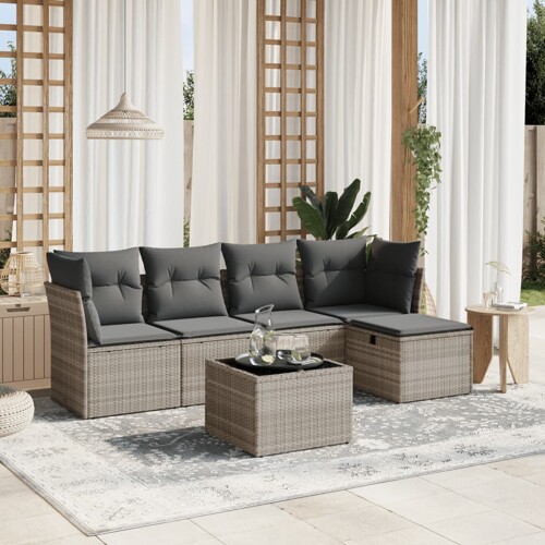 vidaXL 6-dijelni set vrtnih sofa od poliratana s jastucima svjetlosivi