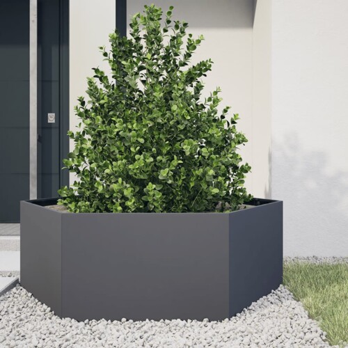 vidaXL Vrtna sadilica antracit šesterokutna 138 x 120 x 45 cm čelična