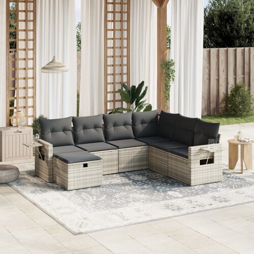 vidaXL 7-dijelni set vrtnih sofa svjetlosivi od poliratana