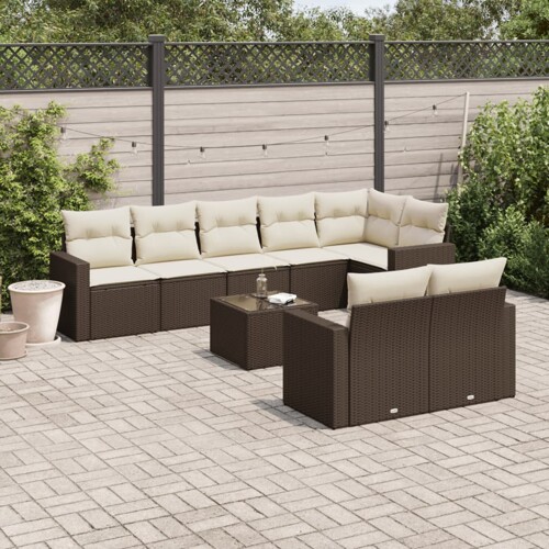 vidaXL 9-dijelni set vrtnih sofa s jastucima poliratan smeđi