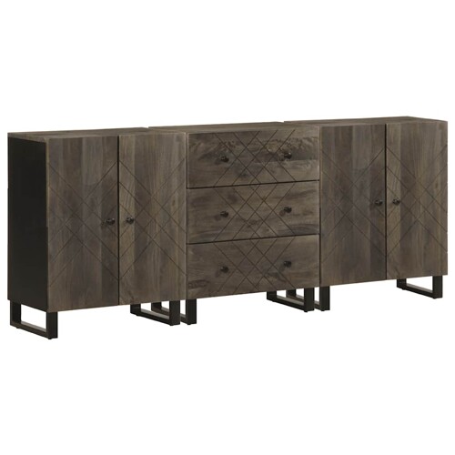 vidaXL Komoda od 3 komada crna 60x33x75 cm Puno drvo Mango