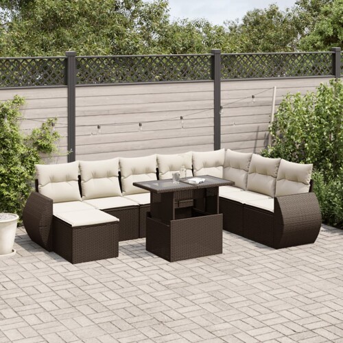 vidaXL 9-dijelni set vrtnih sofa s jastucima poliratan smeđi