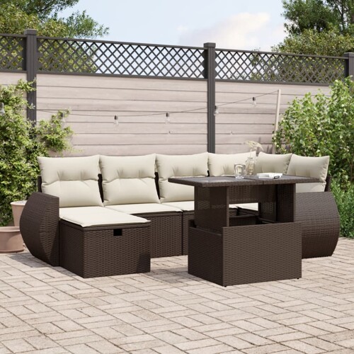 vidaXL 7-dijelni set vrtnih sofa od poliratana s jastucima smeđi