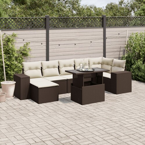 vidaXL 8-dijelni set vrtnih sofa s jastucima smeđi od poliratana