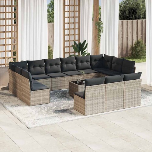 vidaXL 14-dijelni set vrtnih sofa poliratan s jastucima svijetlosivi