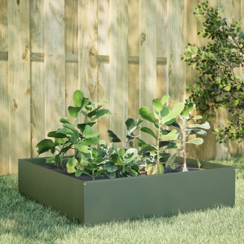 vidaXL Povišena vrtna gredica maslinastozeleni 100x100x25 cm od čelika
