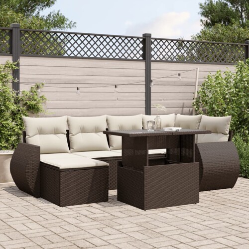 vidaXL 7-dijelni set vrtnih sofa od poliratana s jastucima smeđi