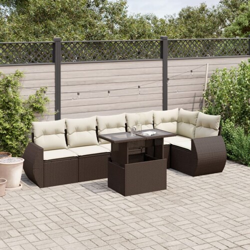 vidaXL 7-dijelni set vrtnih sofa od poliratana s jastucima smeđi