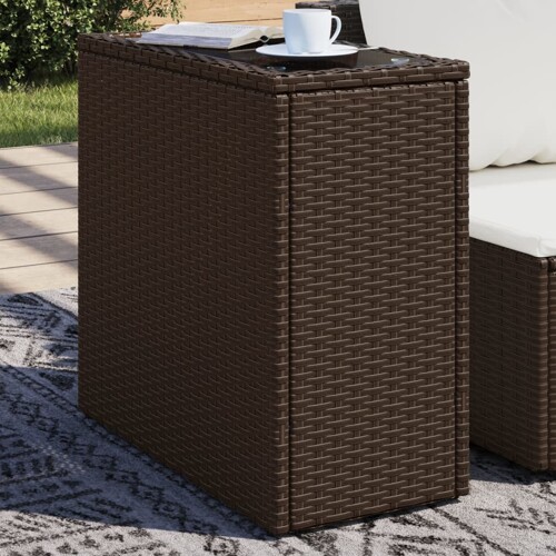 vidaXL Vrtni pomoćni stolić sa staklenom pločom smeđi 58x27,5x55 cm