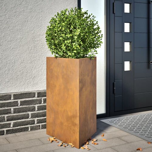 vidaXL Vrtne žardinjere 2 kom trokutaste 50x43x75 cm Pohabani čelik