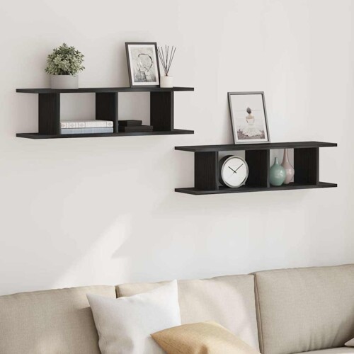 vidaXL Zidne police 2 kom crni hrast 75x18x20 cm konstruirano drvo