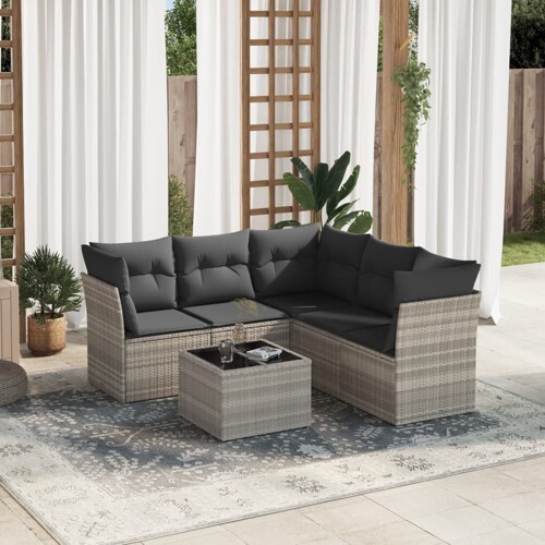 vidaXL 6-dijelni set vrtnih sofa od poliratana s jastucima svjetlosivi