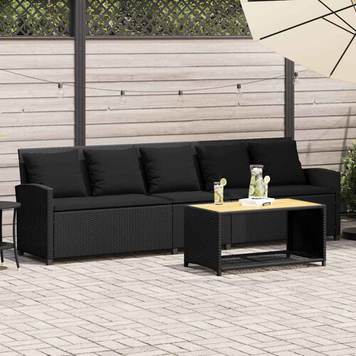 vidaXL Vrtna sofa 5-sjed s jastucima crni poliratan