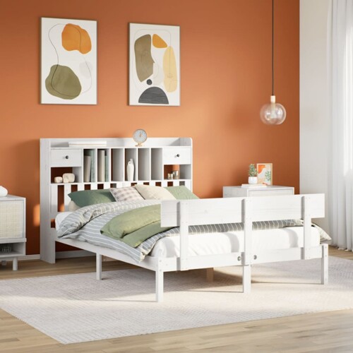 vidaXL Krevet s regalom z knjige bez madraca bijeli 160x200cm borovina