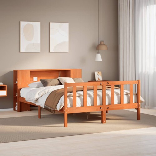 vidaXL Krevet s regalom za knjige bez madraca 150x200 cm masivno drvo
