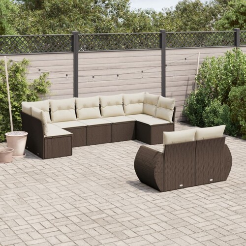 vidaXL 9-dijelni set vrtnih sofa s jastucima poliratan smeđi