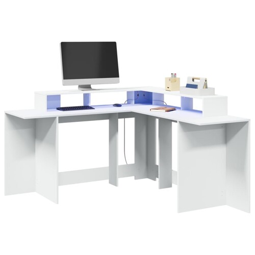 vidaXL Radni stol LED bijeli 152x152x91 cm od konstruiranog drva