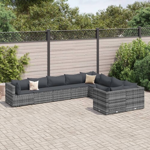 vidaXL 9-dijelni set vrtnih sofa od poliratana s jastucima sivi