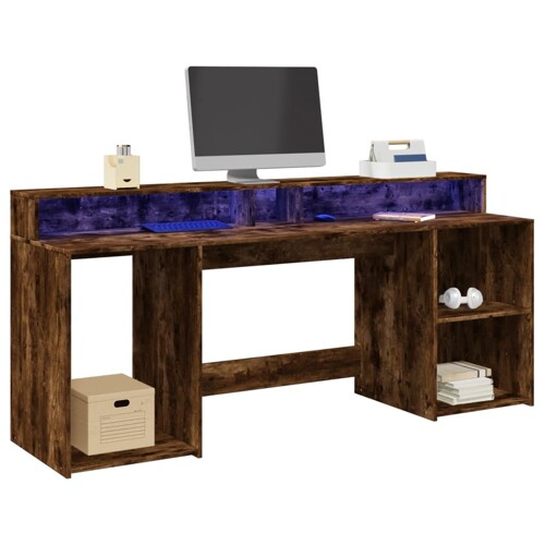 vidaXL Radni stol s LED svjetlima boja hrasta 200x55x91 cm drveni