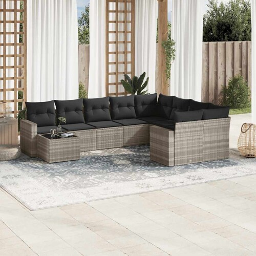 vidaXL 10-dijelni set vrtnih sofa poliratan s jastucima svijetlosivi
