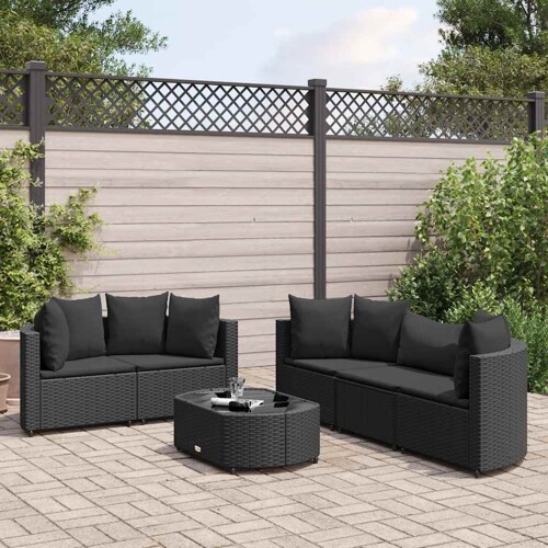 vidaXL 6-dijelni set vrtnih sofa s jastucima crni od poliratana
