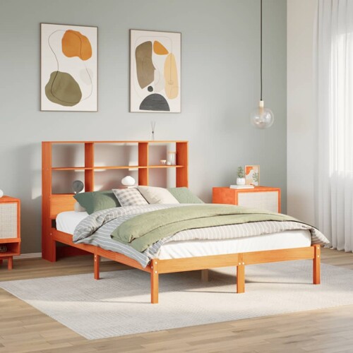 vidaXL Krevet s regalom za knjige bez madraca 150x200 cm od borovine