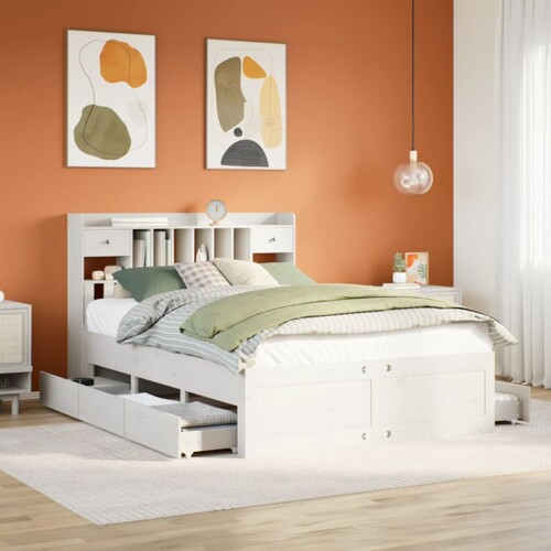 vidaXL Krevet s regalom z knjige bez madraca bijeli 160x200cm borovina