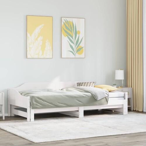 vidaXL Dnevni krevet na razvlačenje bijeli 90x190 cm masivna borovina