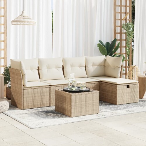 vidaXL 6-dijelni set vrtnih sofa s jastucima bež od poliratana