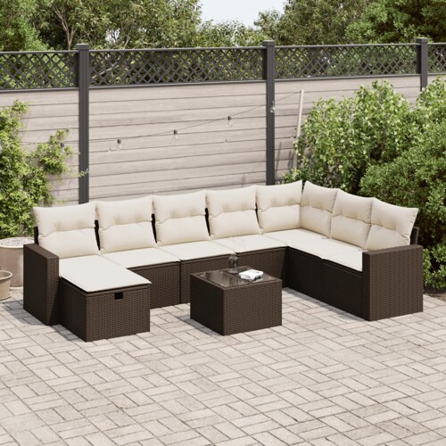 vidaXL 9-dijelni set vrtnih sofa s jastucima poliratan smeđi