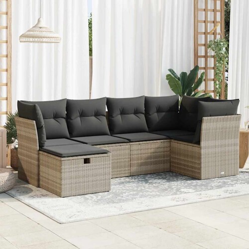 vidaXL 6-dijelni set vrtnih sofa od poliratana s jastucima svjetlosivi