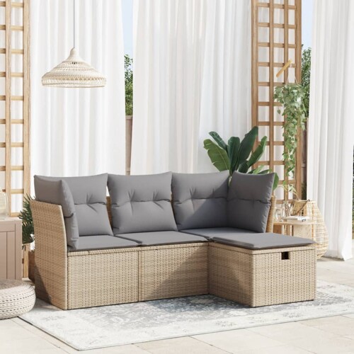 vidaXL 4-dijelni set vrtnih sofa s jastucima bež od poliratana