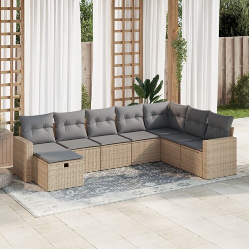 vidaXL 8-dijelni set vrtnih sofa od poliratana s jastucima bež